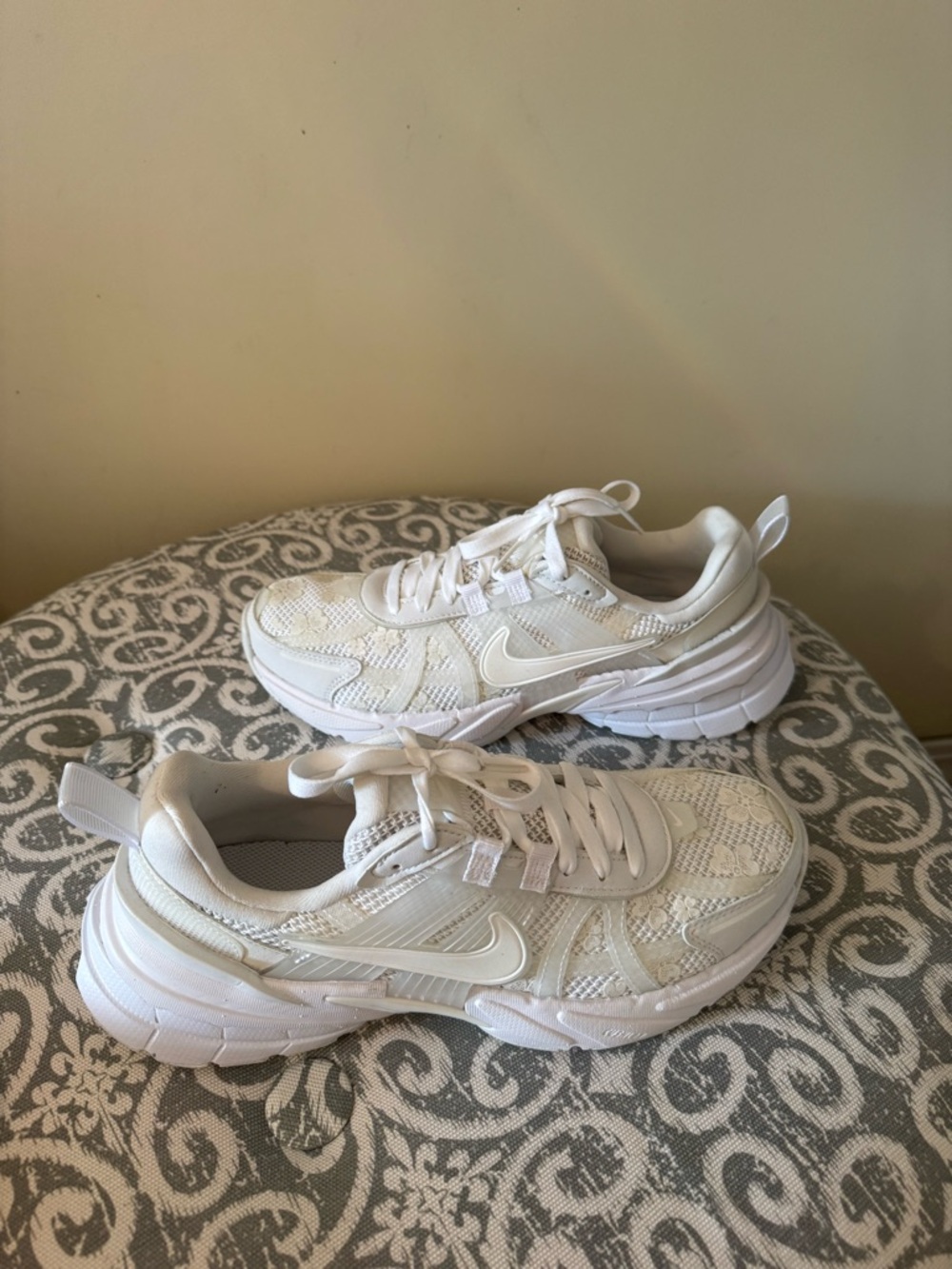 Nike V2K Run White Floral Mesh Sneakers